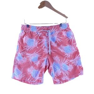 Vilebrequin Moorea Mens Large Pineapple Print Swim Trunks Coral Pink Blue